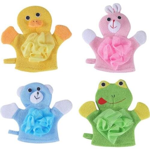 Cute Baby Kids Bath Sponge/Mitt/Glove Set Of 4 Cartoon Rabbit/Frog/Duck/Bear