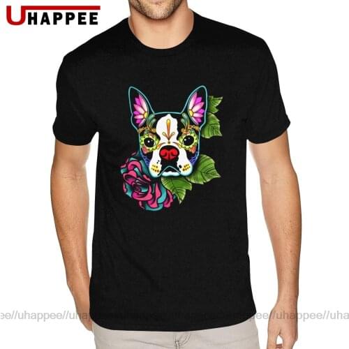 Pride Boston Terrier - Day Of The Dead Sugar Skull Dog Shirt Mens Make Your Own Short Sleeved Ultra Cotton Crew T-Shirts