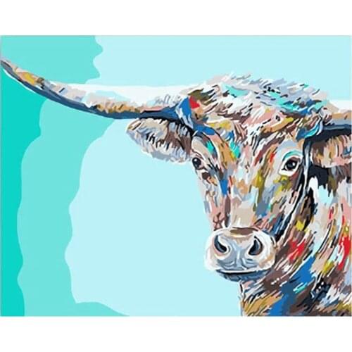 Painting By Numbers DIY Dropshipping 50x65 60x75cm colorful bull Animal Canvas Wedding Decoration Art picture Gift