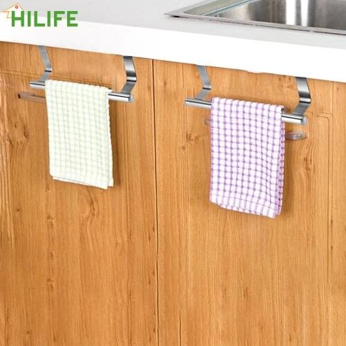 Over Door Cabinet Shelf Rack Towel Rack Stainless Steel Kitchen Tools Bar Bathroom Kitchen Hanging Holder 2 size