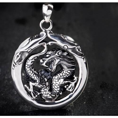 BOCAI New real s999 pure silver dragon pendant domineering personality retro engraved good luck Man and Woman pendant