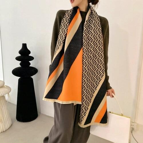 KOI LEAPING European and American style Winter new wild scarf female color matching cashmere double-sided warm shawl scarf