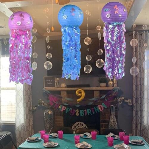 Under Sea Mermaid Sparkle Hanging Jellyfish Lanterns Wish Paper Lanterns Baby Shower Clear Bubble Birthday Party Hanging Deco