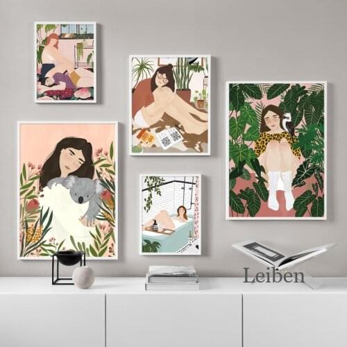 Alone Girl Sloth Art Poster Minimalist Illustration Nordic Modern Canvas Painting Home Decor Girl Bedroom Picture On The Wall