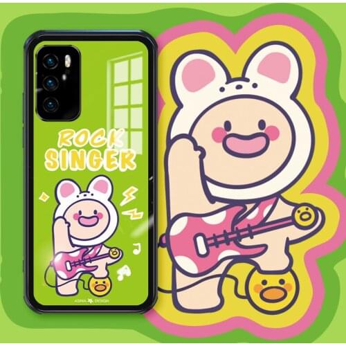ASINA Transparent Tempered Glass Case For Huawei P40 P30 P20 Lite Cover Cute Cartoon Bumper For Nova 7 8 Pro Couple Coque Rabbit