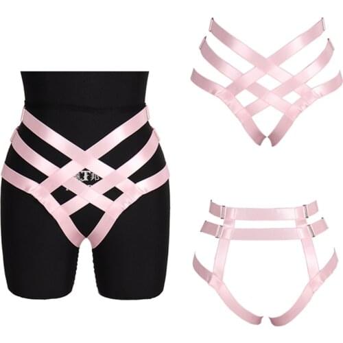 Pink Harness Garter Belt Cage Waist Fetish Stockings Suspender Belts Strap Elastic Adjust Hollow Out Bondage Panties Goth Rave