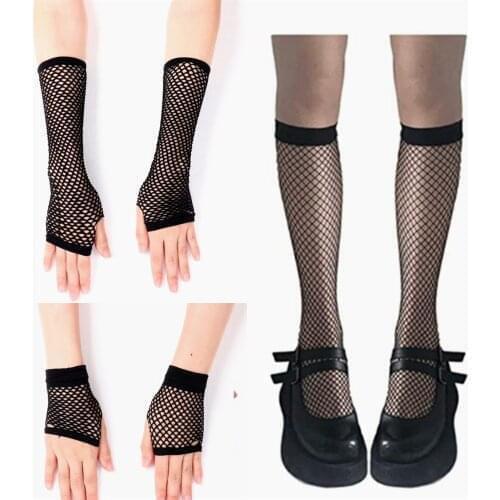 Sexy Fishnet Stockings Hollow Out Woman Socks Transparent Sexy Fishnet Short&Long Gloves Knee Socks Kawaii Long Socks Clubwear