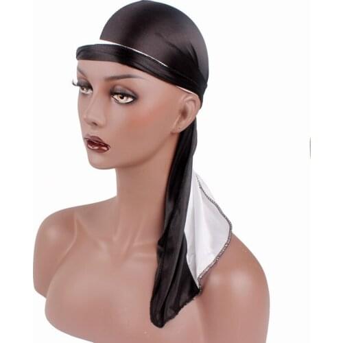 Unisex Silk Double Color Soft Satin Breathable Bandana Turban Hat Wigs Doo Durag Biker Headwear Pirate Men Hair Accessories New