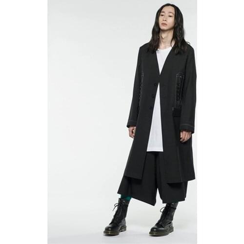 2019 new fashion casual mens trench coat V collar slimline pressed white line