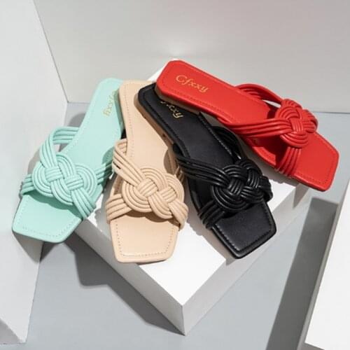 2021 New Fashion Vintage Woven Flat Slippers With Square Toe In sSolid Color And Flip-flops Outdoor Casual Comfortable Sandals