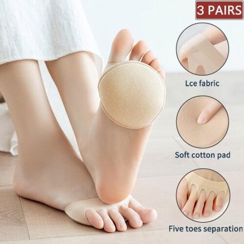3 Pairs Five Toes Forefoot Pads Women High Heels Liners Half Insoles Invisible Foot Pain Care Absorbs Shock Socks Toe Pad Insert