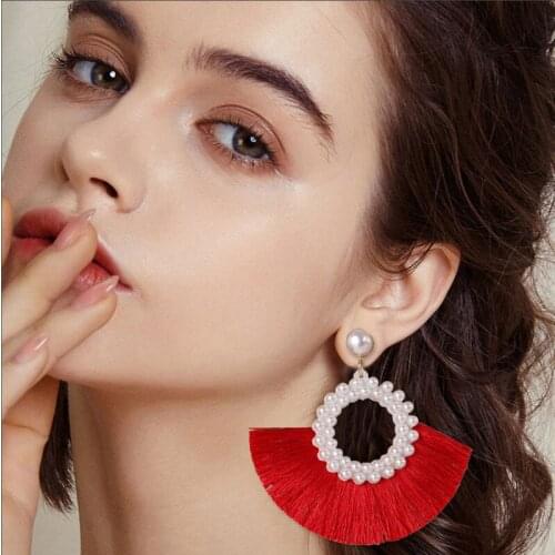 HOCOLE Bohemian Tassel Earrings For Women Ethnic Pearl Fringe Drop Dangle Earring Statement Za Fashion Jewelry Bijoux Femme 2019