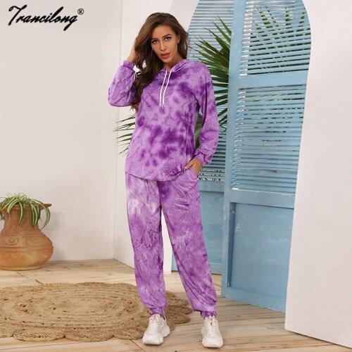 Summer Loose Long Sleeve Outfits Tie Dye Printed Plus Size Sets Women Clothing Hoodies Sweatshirt 2 Piece Pants Casual Suits