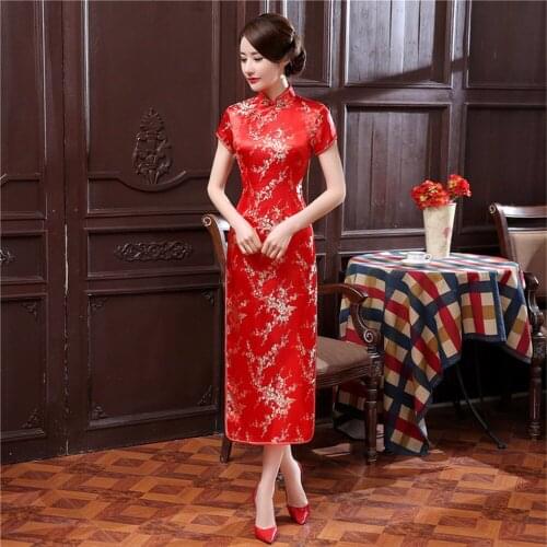 Shanghai Story mandarin collar Womens Long Cheongsam Qipao Traditional Dress Plus Size 6XL short sleeve Long dress