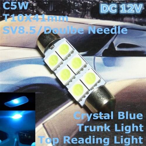 12V LED Crystal Blue Car Double Needle Bulb Lamp(2*3*5050 SMD Lamp)C5W 41mm for Top Reading Trunk Licence Board Light