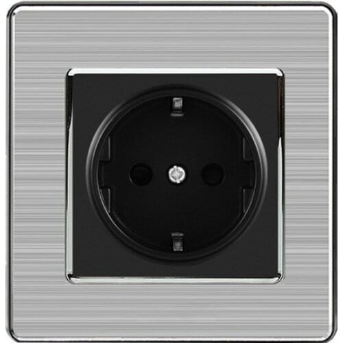 16a Eu Standard Wall Socket Luxury Power Outlet Enchufe Stainless Steel Brushed Silver Panel Electrical Plug Ac 110~250v