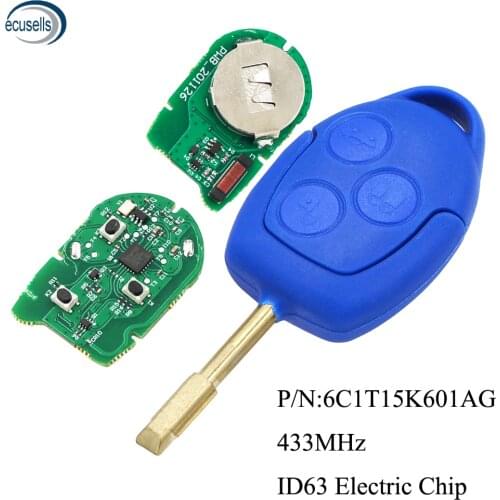 3 Buttons Remote Key Fob 433MHz ID63 Electric Chip for Ford Transit WM VM 2006-2014 P/N: 6C1T15K601AG FO21 Blade