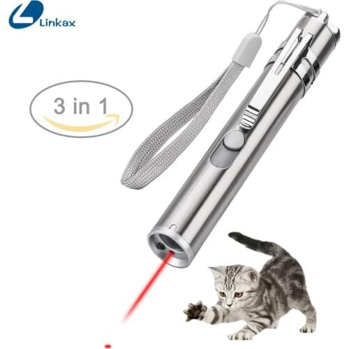 3 In1 Red USB Rechargedable Laser Pointer Pen Light With White LED Light Show Funny Pet stick Cat laser Flashlight