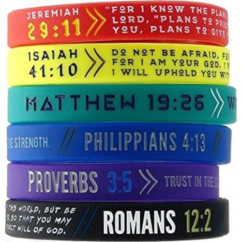 300PCS Scripture Christian bible Jeremiah ISAIAH MATTHEW PHILIPPIANS PROVERBS ROMANS sport silicone bracelet wristband