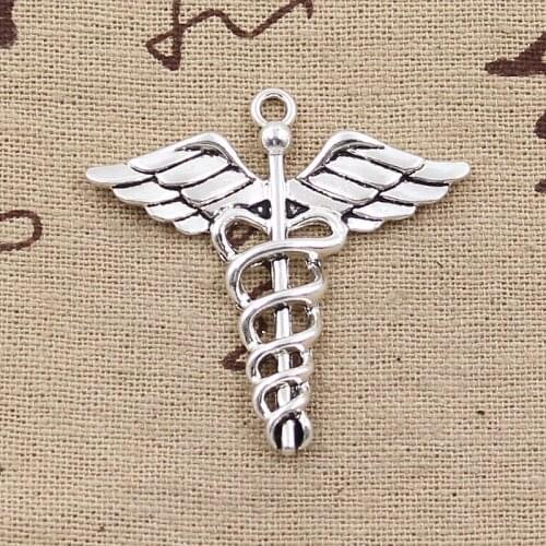 8pcs Charms Caduceus Medical Symbol Md 40x40mm Antique Pendant fit,Vintage Tibetan Bronze Silver color,DIY For Bracelet Necklace
