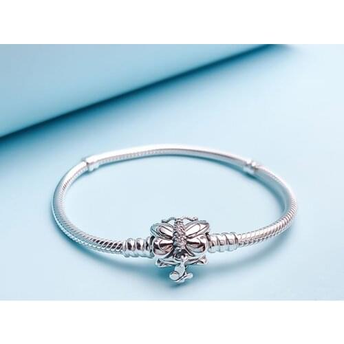 Authentic 925 Sterling Silver Pan Bracelet Creative Flying Butterfly Button Snake Bone Bracelet Fit Diy Charm Women Jewelry