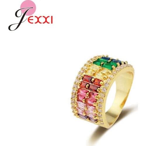 Free Collocation 925 Silver Jewellery Sets for Women Female Promise Ring/Bracelet/Bangle/Choker Necklace Rainbow Rhinestones