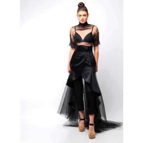Boho 2019 Black High Low Tulle Skirts For Women Elastic Custom Made Fashion Plus Size Long Female Tutu Skirt Faldas Mujer Moda