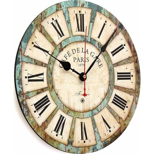 Vintage Wall Clock Shabby Chic Wooden Clock Roman Numeral Round Quartz Silent Hanging Clocks Living Room Decoration Home Decor