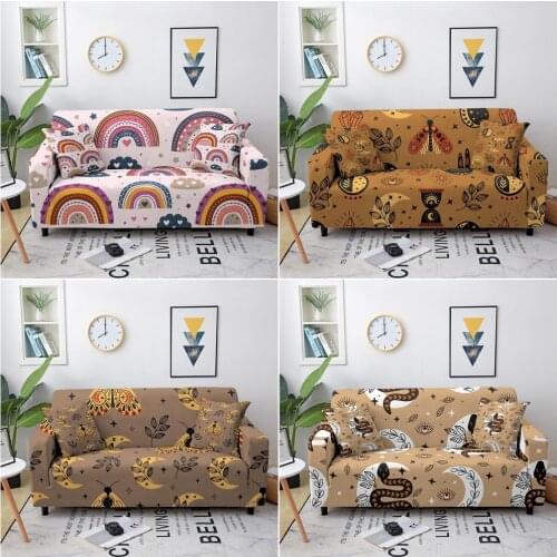 1/2/3/4 Seater Bohemian Sofa Cover Elastic Polyester Floral Couch Cover Slipcover Sofa Covers for Living Room Corner Sofa Covers