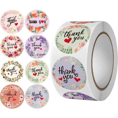 500pcs/roll 1 inch Flower Wreath With Red Heart Thank You Stickers for Wedding Party Seal Packing Label Stationery Sticker