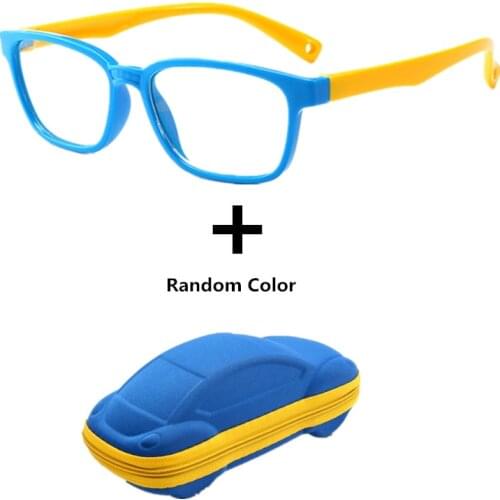 Anti blue Light Kids Glasses Boys Girls Optical Frame Computer Transparent Glasses Children Silicone Soft Eyeglasses +Car Case