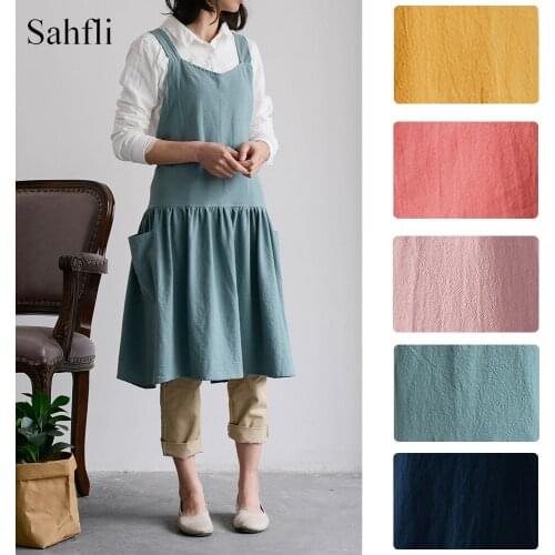 Household Cooking Apron with Pockets Korean-style Solid Color Simplicity Antifouling Home Kitchen Restaurant Bib Aprons Dress
