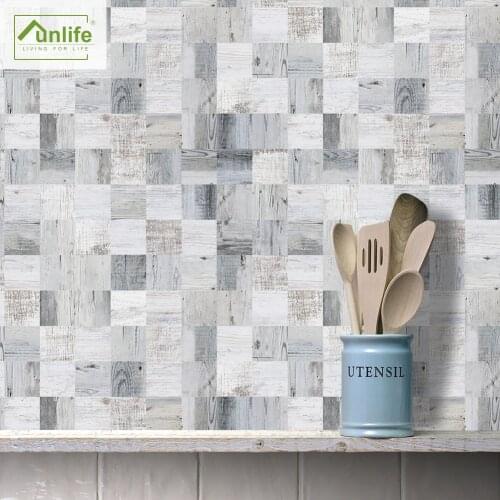 Funlife® Gray Wood Mosaic Tile Sticker Peel&Stick Wall Sticker Kitchen Easy to Clean Self-Adhesive Kitchen Backsplash DIY Floor
