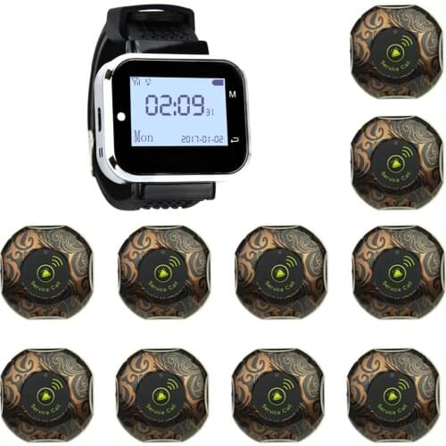 JINGLE BELLS 10 Call Button+1 Watch Pager receiver Wireless Restaurant Hotel Cafe Service Call Bell Guest Calling Paging system