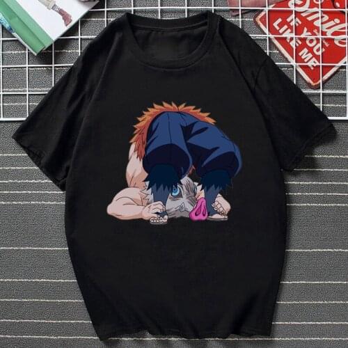 Japanese Anime Kimetsu Neko Yaiba T Shirt Men Hot Sale Hashibira Inosuke Cotton Tee Cartoon Vogue Short Sleev Streetwear Male