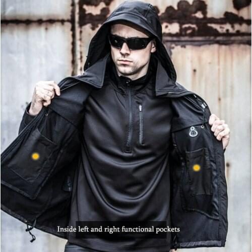 Men Military Camouflage Jackets Winter Warm Fleece Shark Skin Soft Shell Tactical Coat Military Hiking Hooded Coat Waterproof