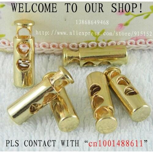 2 holes metal gold, cord lock, spring stopper, cord stopper 40 pcs/lot, free shipping