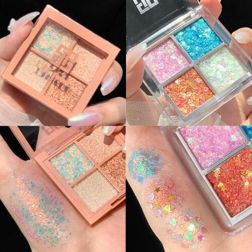 Sequins Eyeshadow Palette 4 Color Shiny Waterproof Long-lasting Glitter Matte Eye Shadow Diamond Shimmer Pigment Make Up Palette