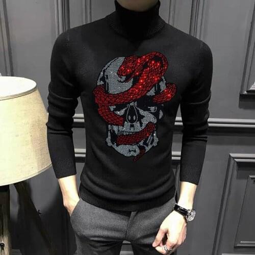 Casual Knitted Long-Sleeved Skull Mens Turtleneck Sweater Hot-Selling High-Quality Tops Winter Warm Pullover New