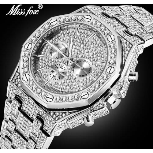Dropshipping Big Men Watches 2020 Luxury Design Classic Waterproof Silver Bling Watch Stainless Steel Bracelet Wristwatch Clock
