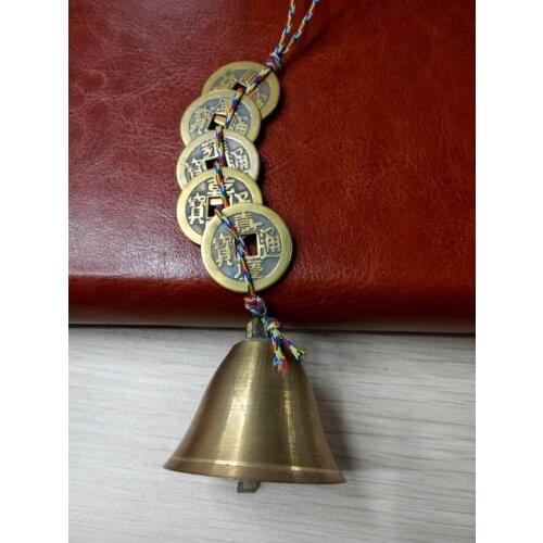 Five money coins copper bell pendant Lucky town house for security and peacefeng shui ornaments copper