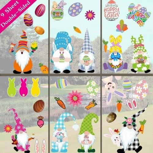 Happy Easter Cartoon Bunny Wall Sticker Rabbit Egg Window Sticker Decal Kids Room Wall Decoration Easter Party Home Decor 2021