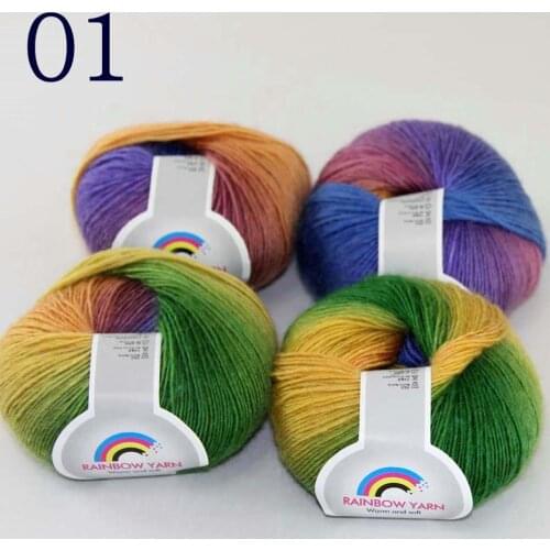 Sale Soft 4X50gr balls Cashmere Wool Colorful Rainbow Wrap Shawl DIY Hand Knit Yarn 524-01 Purple Orange Yellow GreenD