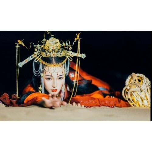 LYZ Luo Xue Tang Dynasty DunHuang Fairy Traditional Chinese Vintage Hair Jewelry Head Piece Handmade Carving Hair Tiara Set