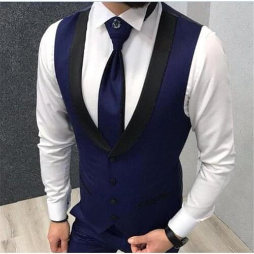 Navy Blue Vests Wedding Black Lapel Business Suit Vest Royal Blue Mens Vest Italian Party Dress Groomsmen Waistcoat Ropa Hombre