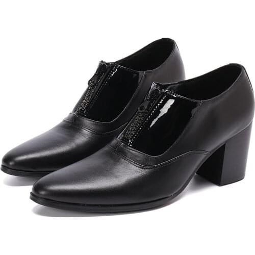 Handmade Formal Mens Shoes High Heels Genuine Leather Black Fashion Business Suits Party Dress Mens Shoes Zapatos Hombre Vestir