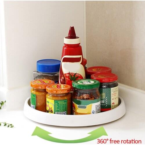 Rotatable Spice Jar Storage Tray Kitchen Organizer Turntable Cabinet Seasoning Bottle Jar Holder Spice Stand Shelf Makeup Tray