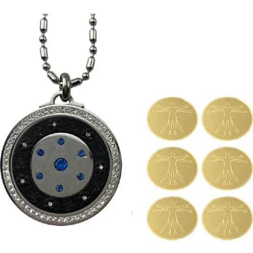1 Piece Blue Crystals Energy Scalar Chain Pendant Necklace and 6 Pieces Anti EMF EMR Mobile Sticker