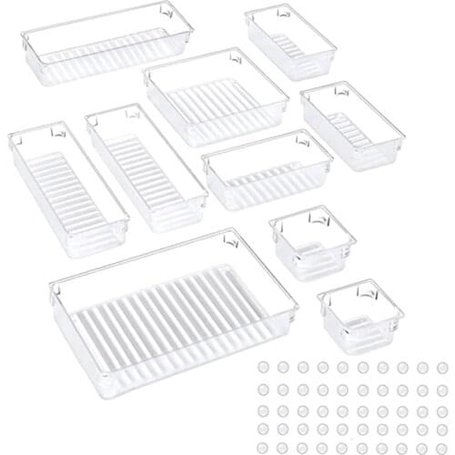 10 Pcs Desk Drawer Organiser Trays, 5-Size Versatile Storage Boxes Makeup Organizers for Kitchen Dresser Bathroom Office