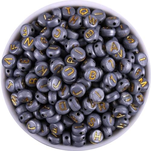 100pcs/lot Silver Grey Golden Letter Round Flat Alphabet /Letter Acrylic Spacer Beads 12Colors Size 4*7mm for Fashion Jewelry
